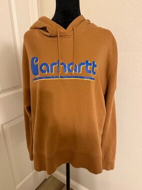 Carhartt Tan/Brown Pullover Hoodie with Blue Accent- Tencel Fiber Series Loose